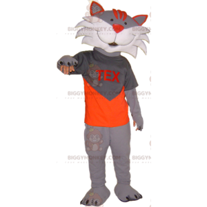 Grau-weiße Katze BIGGYMONKEY™ Maskottchen-Kostüm. BIGGYMONKEY™