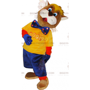Bruine en witte kat BIGGYMONKEY™ mascottekostuum gekleed in