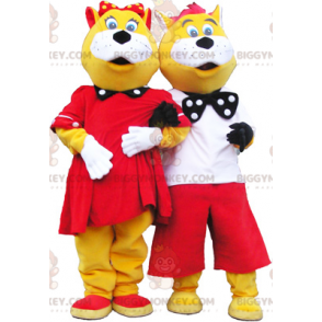 2 BIGGYMONKEY™s godt kledd gul og hvit kattemaskot - Kattemasker - BIGGYMONKEY_06131 - BiggyMonkey.com