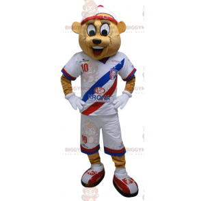 BIGGYMONKEY™ mascot costume of beige bear in sportswear. Teddy