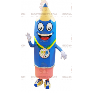 Very Smiling Giant Blue and Pink Pencil BIGGYMONKEY™ Mascot