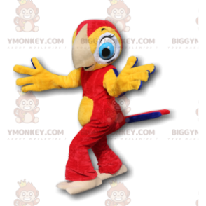 Kostium maskotki BIGGYMONKEY™ czerwono-żółta papuga ze słodkimi niebieskimi oczami - Zwierzęta z dżungli - BiggyMonkey.com
