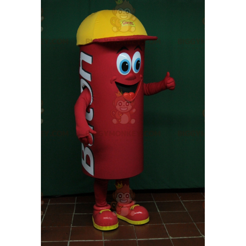 BIGGYMONKEY™ Cylindrical Red Man Mascot Costume With Cap -