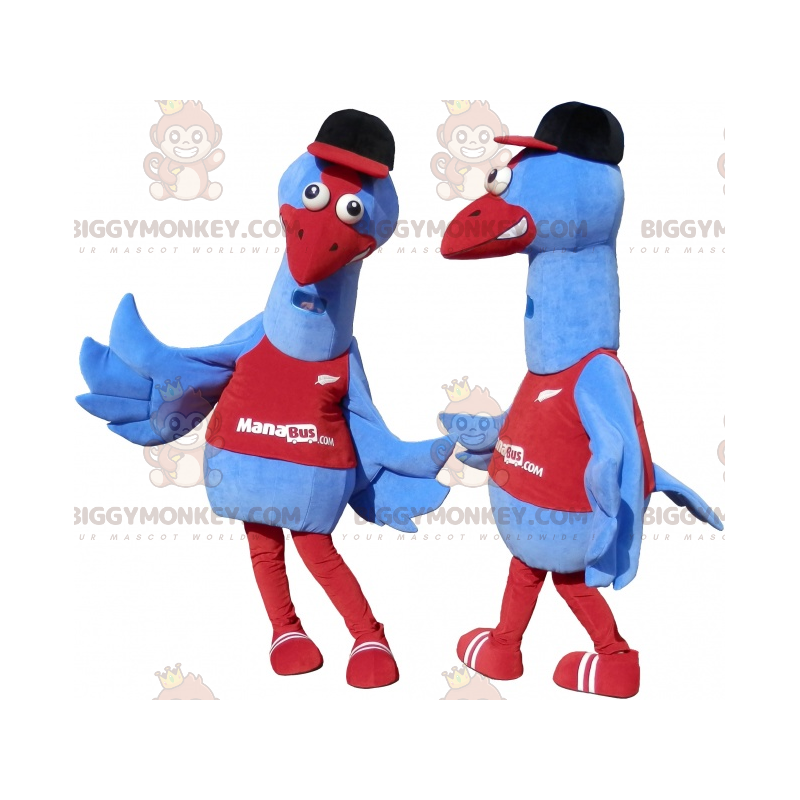 2 BIGGYMONKEY™s maskot av blå og røde fugler. 2 strutser - Fuglemaskot - BIGGYMONKEY_06147 - BiggyMonkey.com