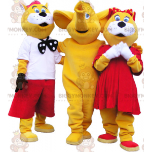 3 maskoti BIGGYMONKEY™: 2 žluté a bílé kočky a slon –