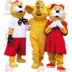 3 BIGGYMONKEY™s maskotter: 2 gule og hvide katte og en elefant