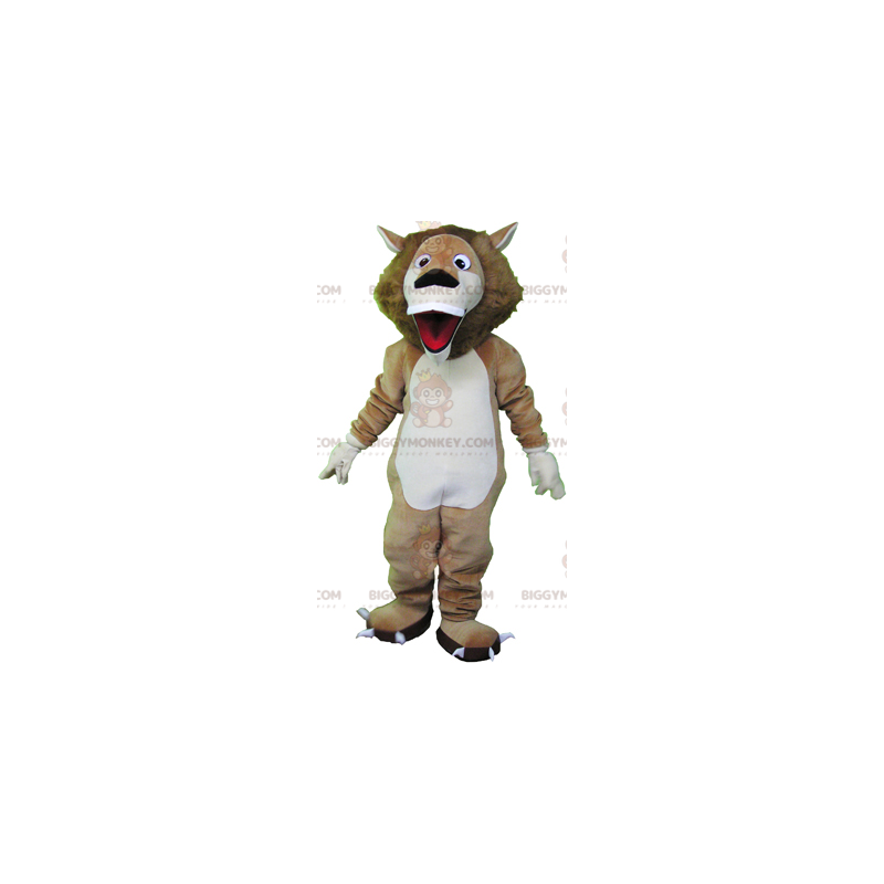 Costume de mascotte BIGGYMONKEY™ de lion beige et blanc très Costume de mascotte BIGGYMONKEY™ de lion beige et blanc très