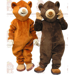 2 ursos mascote BIGGYMONKEY™ é um urso pardo e um urso pardo –