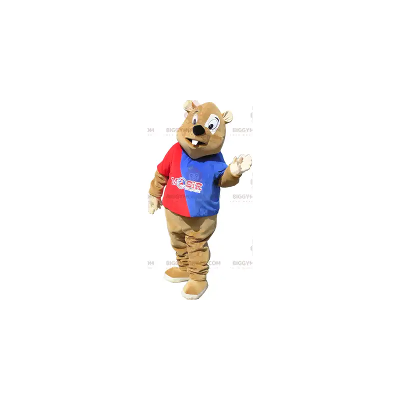 BIGGYMONKEY™ Brown Beaver Mascot Costume with Red and Blue BIGGYMONKEY™ Brown Beaver Mascot Costume with Red and Blue