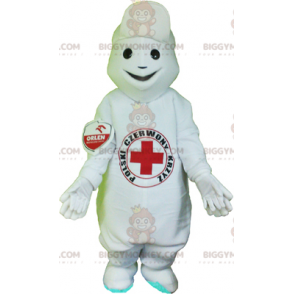 Kostým maskota BIGGYMONKEY™ Bílý sněhulák s červeným křížem na břiše - Pánské maskoti - BIGGYMONKEY_06161 - BiggyMonkey.com