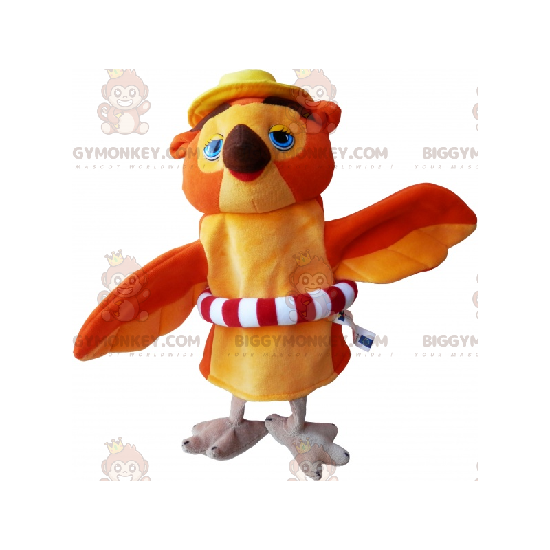 Traje de mascote BIGGYMONKEY™ Coruja laranja e marrom com uma