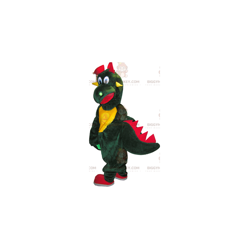 Costume de mascotte BIGGYMONKEY™ de dragon vert jaune et rouge