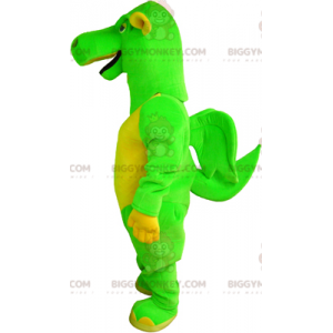 BIGGYMONKEY™ mascottekostuum groene en gele draak met kleine