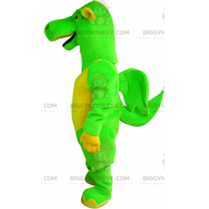 Traje de mascote BIGGYMONKEY™ Dragão verde e amarelo com asas