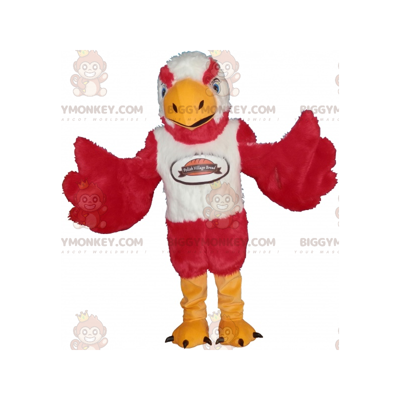 Traje de mascote BIGGYMONKEY™ Vermelho Branco e Amarelo Muito Traje de mascote BIGGYMONKEY™ Vermelho Branco e Amarelo Muito