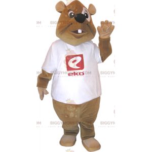 BIGGYMONKEY™ Brown Beaver Mascot Costume With White T-Shirt -