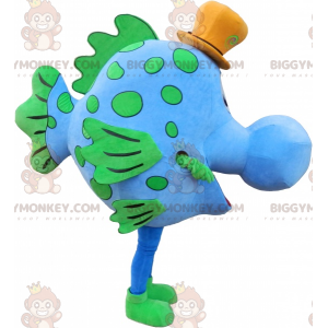 Blauer und grüner Fisch BIGGYMONKEY™ Maskottchenkostüm mit Hut