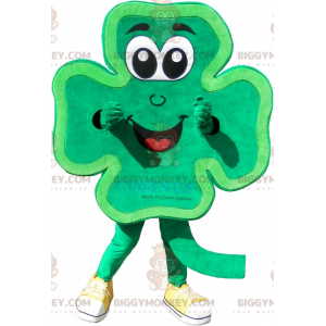 Kostium maskotka uśmiechnięta zielona czterolistna koniczyna
