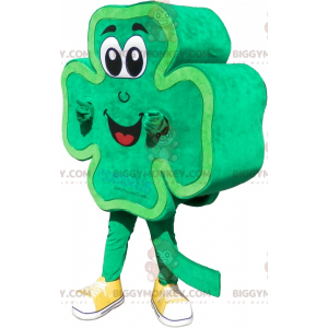Στολή μασκότ Smiling Green BIGGYMONKEY™ τριφύλλιου με 4 φύλλα