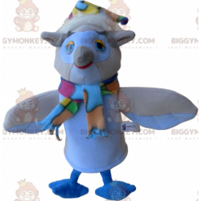 Kostým maskota BIGGYMONKEY™ béžové a bílé sovy se šálou a