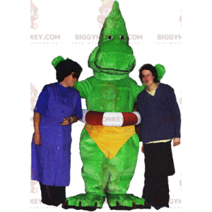 BIGGYMONKEY™ Mascot Costume Green Dinosaur Dragon with Yellow