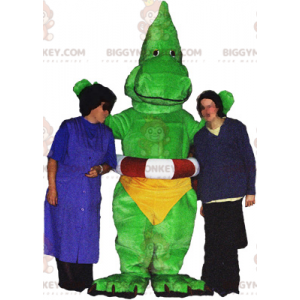 BIGGYMONKEY™ Mascottekostuum Groene dinosaurusdraak met gele