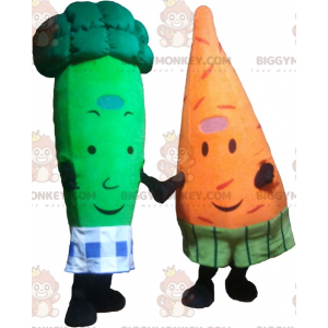 2 BIGGYMONKEY's mascotte: een wortel en een groene broccoli -