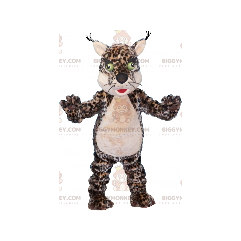 BIGGYMONKEY™ Mascottekostuum Leopard Spotted Tiger met groene BIGGYMONKEY™ Mascottekostuum Leopard Spotted Tiger met groene