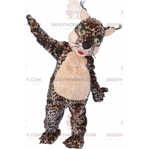 BIGGYMONKEY™ Maskotdräkt Leopardfläckig tiger med gröna ögon -