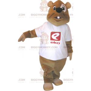 BIGGYMONKEY™ Brown Beaver Mascot Costume With White T-Shirt -