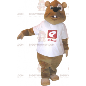 Kostium maskotki brązowego bobra BIGGYMONKEY™ z białą koszulką - Zwierzęta leśne - BIGGYMONKEY_06176 - BiggyMonkey.com