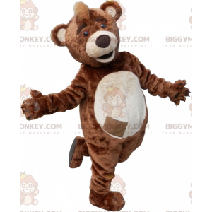 Bruin en beige teddy BIGGYMONKEY™ mascottekostuum met embleem