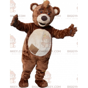 Καφέ και μπεζ στολή μασκότ Teddy BIGGYMONKEY™ με λοφίο στο κεφάλι