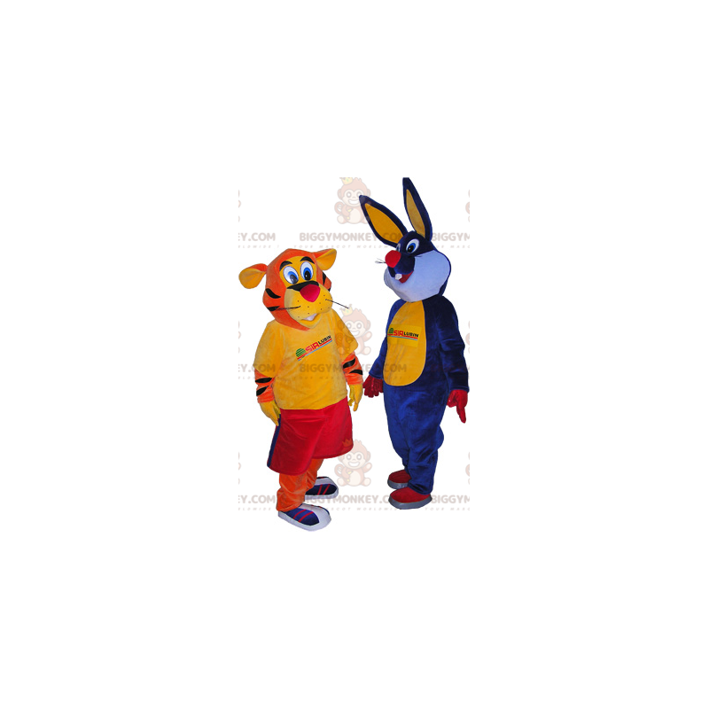 2 BIGGYMONKEY™s mascots: an orange tiger and a blue rabbit - 2 BIGGYMONKEY™s mascots: an orange tiger and a blue rabbit -