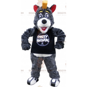BIGGYMONKEY™ Maskottchenkostüm Grauer und weißer Wolf mit