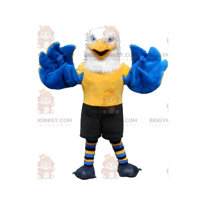 Muy exitoso disfraz de mascota Águila blanca peluda amarilla y Muy exitoso disfraz de mascota Águila blanca peluda amarilla y