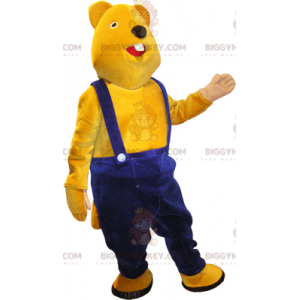 BIGGYMONKEY™ Mascot Costume Yellow Teddy with Blue Overalls -