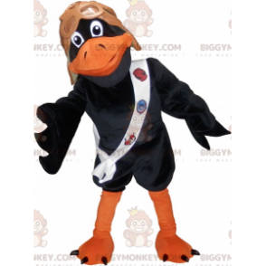 Black and Orange Raven BIGGYMONKEY™ Mascot Costume with Pilot