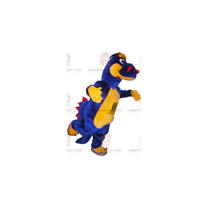 Costume de mascotte BIGGYMONKEY™ de dinosaure bleu jaune et Costume de mascotte BIGGYMONKEY™ de dinosaure bleu jaune et