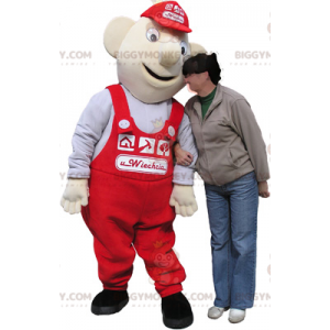 BIGGYMONKEY™ Mascot Costume White Worker Man With Red Overalls