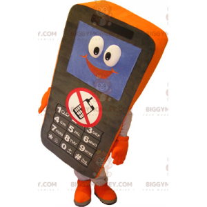 Μαύρο και πορτοκαλί κοστούμι μασκότ κινητού τηλεφώνου