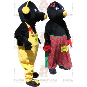 2 Mascotte di BIGGYMONKEY™: coppia di talpe nere e gialle -