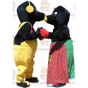 BIGGYMONKEY™s maskot: par sorte og gule muldvarpe -