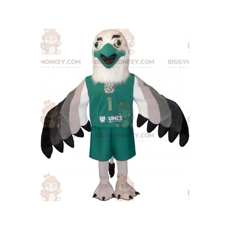 BIGGYMONKEY™ maskotdräkt Vit grå och svart örn med söta fjädrar BIGGYMONKEY™ maskotdräkt Vit grå och svart örn med söta fjädrar