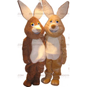 2 BIGGYMONKEY™s rabbit mascots, one brown and the other beige -