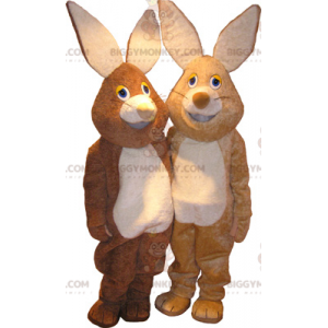 2 BIGGYMONKEY™s kaninmaskoter, den ene brun og den andre beige - Kanin maskot - BIGGYMONKEY_06203 - BiggyMonkey.com