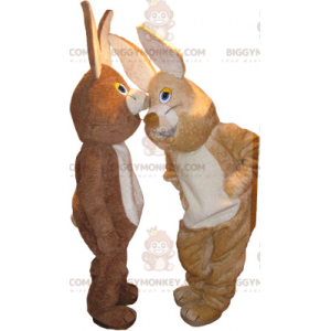 2 mascotes coelhos BIGGYMONKEY™s, um castanho e outro bege –