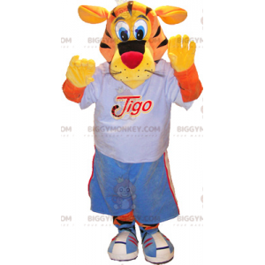 BIGGYMONKEY™ Maskottchen-Kostüm Orange und gelber Tigo-Tiger in