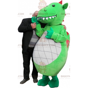 BIGGYMONKEY™ Costume da mascotte Drago verde bianco rosso con