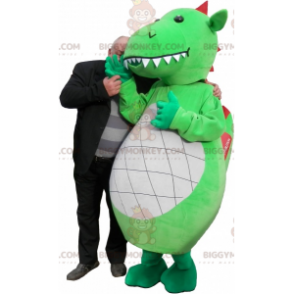 Disfraz de mascota BIGGYMONKEY™ Dragón verde, blanco y rojo con
